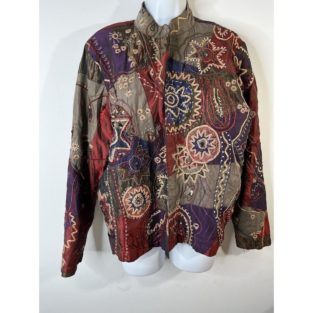 Chicos Boho Patchwork Embroidered Paisley Blazer Womens 2 US L (11)